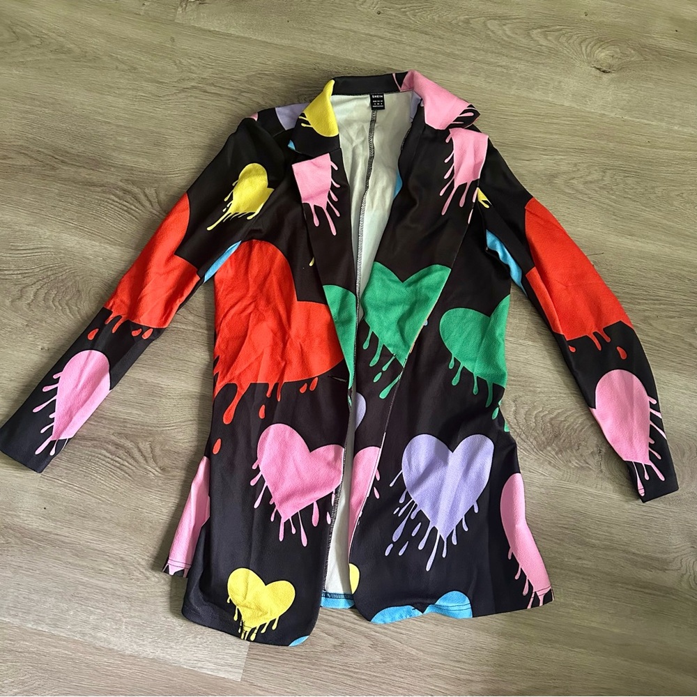 Colorful Heart Print Women's Blazer